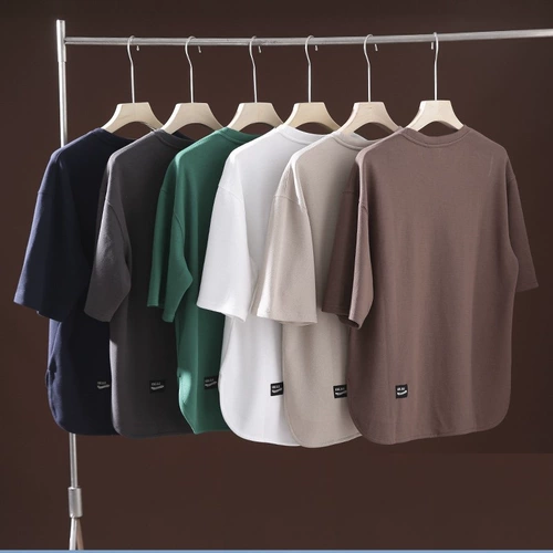 Дизайнерская изогнутая трендовая футболка с коротким рукавом, круглый воротник, изысканный стиль, свободный крой