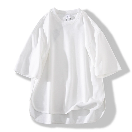 Дизайнерская изогнутая трендовая футболка с коротким рукавом, круглый воротник, изысканный стиль, свободный крой