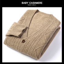 Cashmere men 100 pure cashmere v collar sweater coat autumn and winter middle - aged dad upscale sweater loose knitted shirt