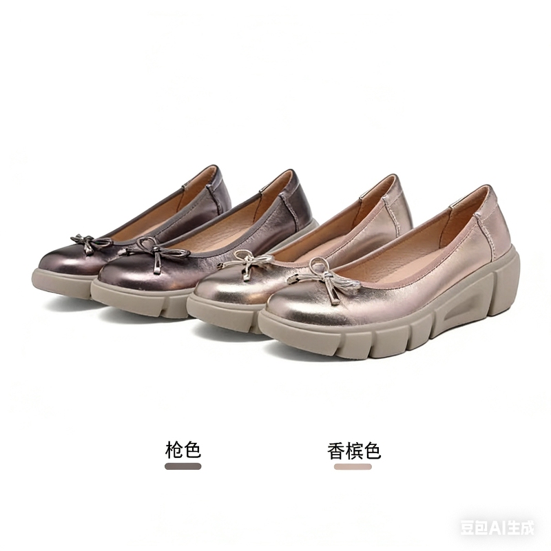 Italian Sheepskin Ultra-Light Bow-Knot Spring Flats with Soft Soles, Comfortable Granny Shoes That Won'T Make Your Feet Tired after Standing for a Long Time, Thick-Soled Women's Shoes