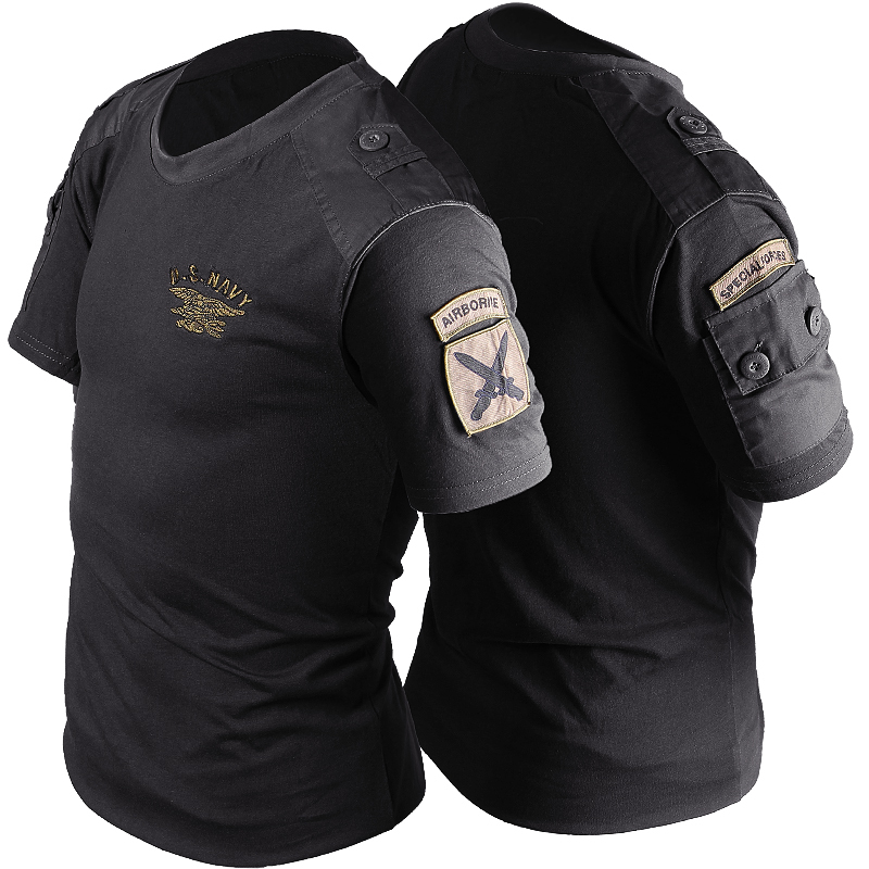 Summer Special Forces Embroidered Camouflage Tactical Men's Short-Sleeved T-Shirt Men's Workwear Navy Seals
