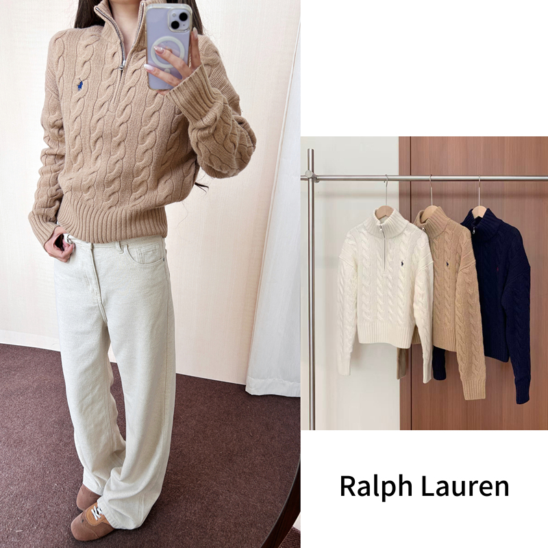 Polo Ralph Lauren Cashmere Wool Cable Knit Half-Zip Sweater