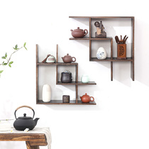 Solid wood antique rack Wall-mounted multi-treasure cabinet wall storage rack wall-mounted tea set rack Teapot rack Display bookshelf decorative rack