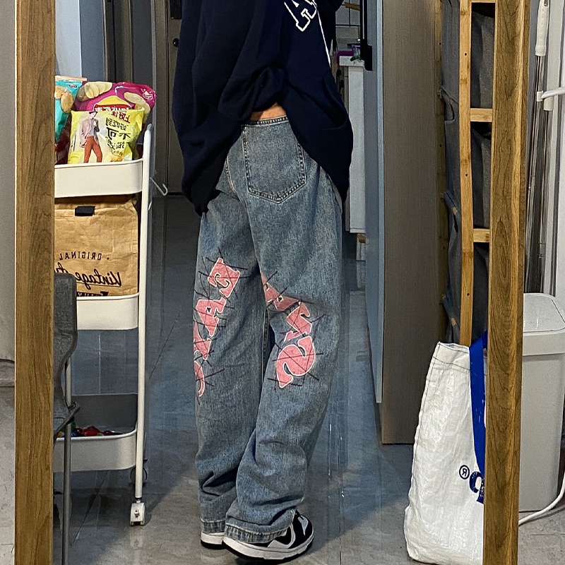 American Vibe Pants High Street Tide Ins Retro Embroidered Jeans Man Design Feel Hiphop Fried Street Scrap Pants