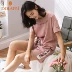 Dora Mỹ mùa hè ngắn tay quần đùi phù hợp với đồ ngủ phụ nữ mùa hè cotton chữ đơn giản có thể mặc bên ngoài dịch vụ tại nhà Phiên bản Hàn Quốc mỏng - Bên ngoài ăn mặc Bên ngoài ăn mặc