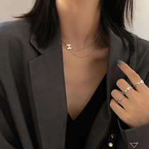 Xiaobao s925 sterling silver h letter double-layer necklace 2022 new womens clavicle chain simple temperament ins cold wind
