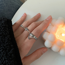 Xiaobao 925 sterling silver crown ring female ins tide niche design love smiley face cold wind chain retro light luxury