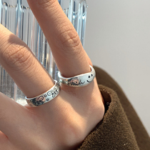 Small Treasure s925 Pure Silver Unique Design Wave Smiley Face Ring Female Fashion Personality Light Lavish Opening Refined Advanced Sensation