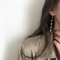 s925 sterling silver High sense suitable round face earrings female long temperament ear buckle Korean personality thin simple tide