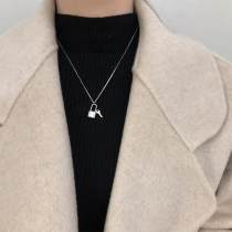 s925 pure silver lock head key sweater necklace woman lock bone chain 100 lap temperament brief and luxurious and small crowdsourced design pendant