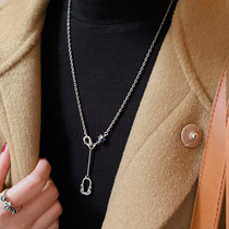 Small treasure s925 pure silver unique design Klein blue zircons wool coat chain necklace woman light extravagant high level cold wind