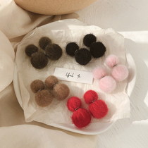 s925 silver needle autumn winter gross ball earrings female Korean temperament Plush Ear Accessories Tennis Red Retro Temperament Fashion Senior Sensation