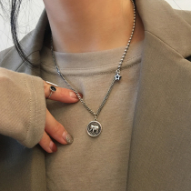 s925 Pure Silver Smiley Face Elephant Sweater Necklace Woman Small Crowd Light Lavish Lock Bone Chain 100 Lap Retro HIP HOP SWEATER