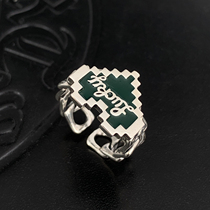 Small Treasure s925 Pure Silver Deep Ink Green Mosaic Loving Opening Ring Female small crowddesign Fashion personality Senior