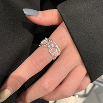 Small Treasure s925 Pure Silver Unique Design Pink Zircon Hollowed-out Butterfly Opening Ring Female Fashion Personality Advanced Sensation