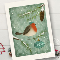 New Year postcard Pine lark bird winter cedar branch Christmas postcard Indoor soft decoration painting core