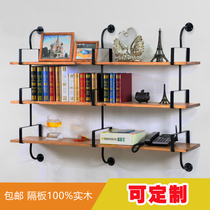 Wrought iron vintage wall bookshelf creative one-character shelf Wall solid wood partition board rack wall hanging shelf