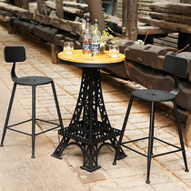 American retro solid wood industrial Iron Tower Bar table casual coffee table rotatable dining table and chair casual table