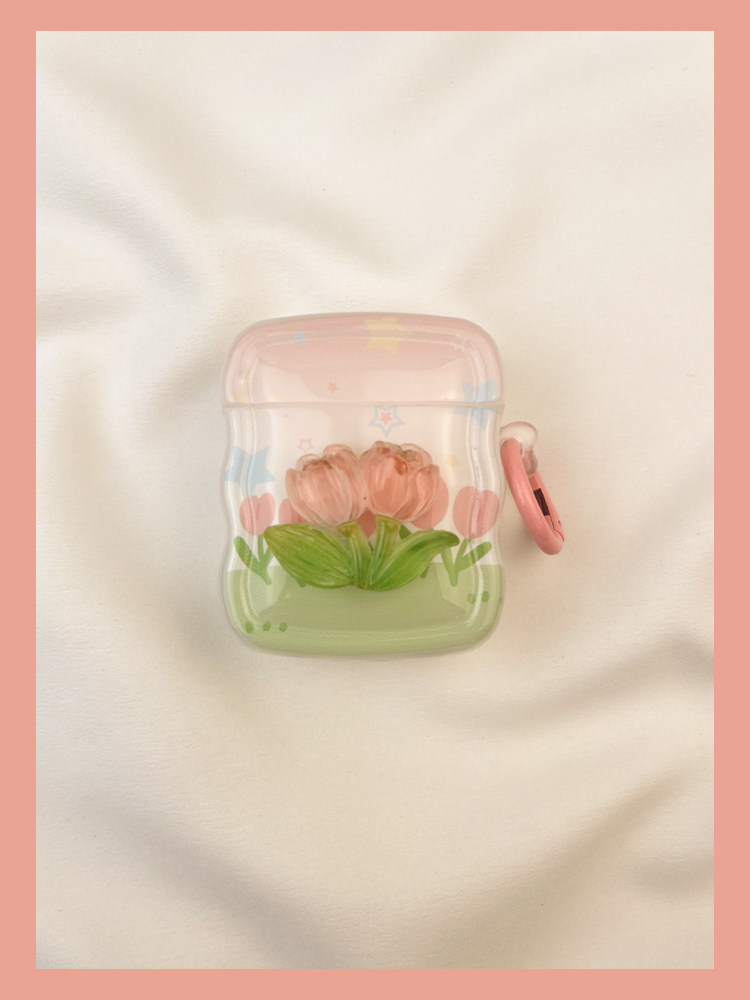 Ins Spring Pink Tulip Flower Protective Cover 3 Lämplig för airpods Hörlursfodral Second Wireless Bluetooth 1 Third S2_voghion.com