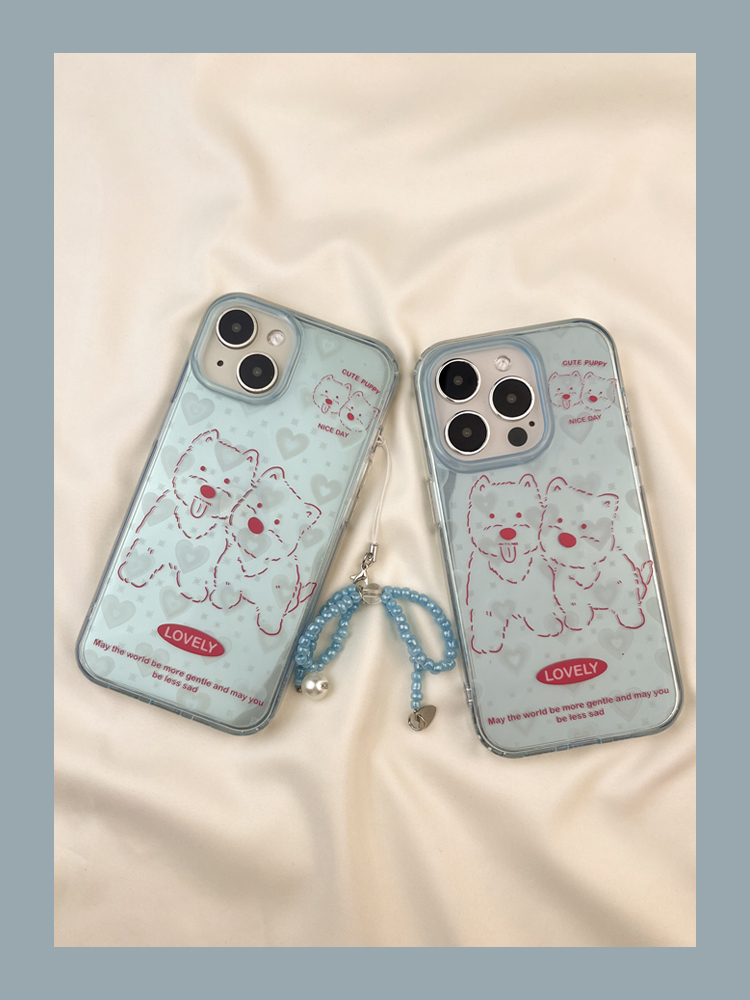 Ins Blue Base West Highland Puppy Phone iPhone 13 ProMax New 15 Anti Drop 12 Women's Small Suitable Pro Cartoon_voghion.com