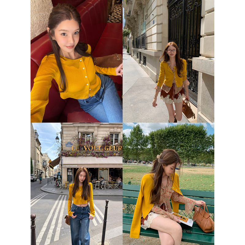 Shi Wei Liang's "Silk Wool" Cleanfit 16-Gauge Ultra-Fine Silk Wool Short Knit Cardigan for Women in Autumn Shi Wei Liang's "Silk Wool" Cleanfit 16-Gauge Ultra-Fine Silk Wool Short Knit Cardigan for Women in Autumn