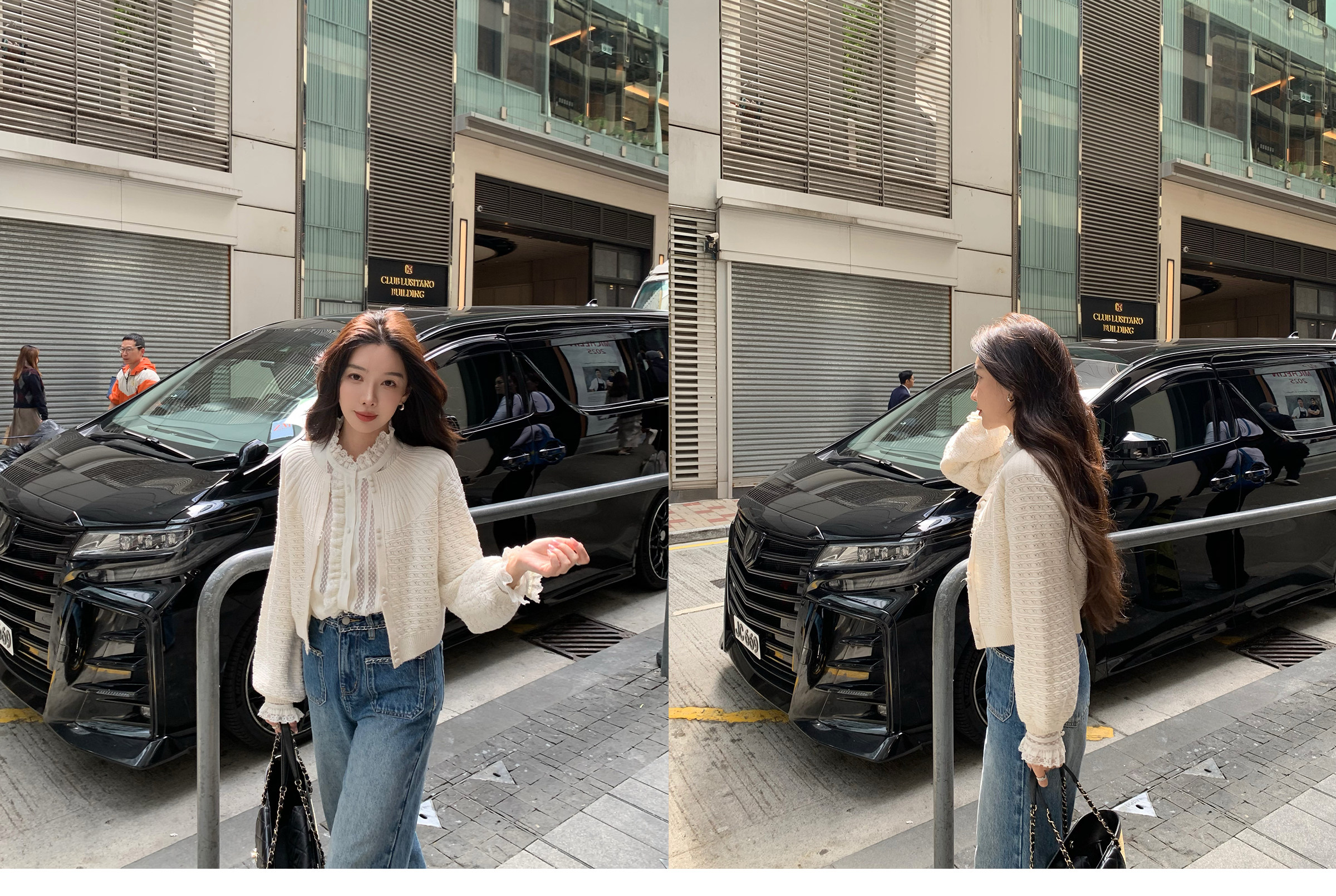 시 웨이 리앙 봄날 전복 프랑스식 낭만주의 루즈핏 느긋한 라운드 넥 벌룬 소매 홀로우 아웃 오픈 가디건 상세 이미지 44