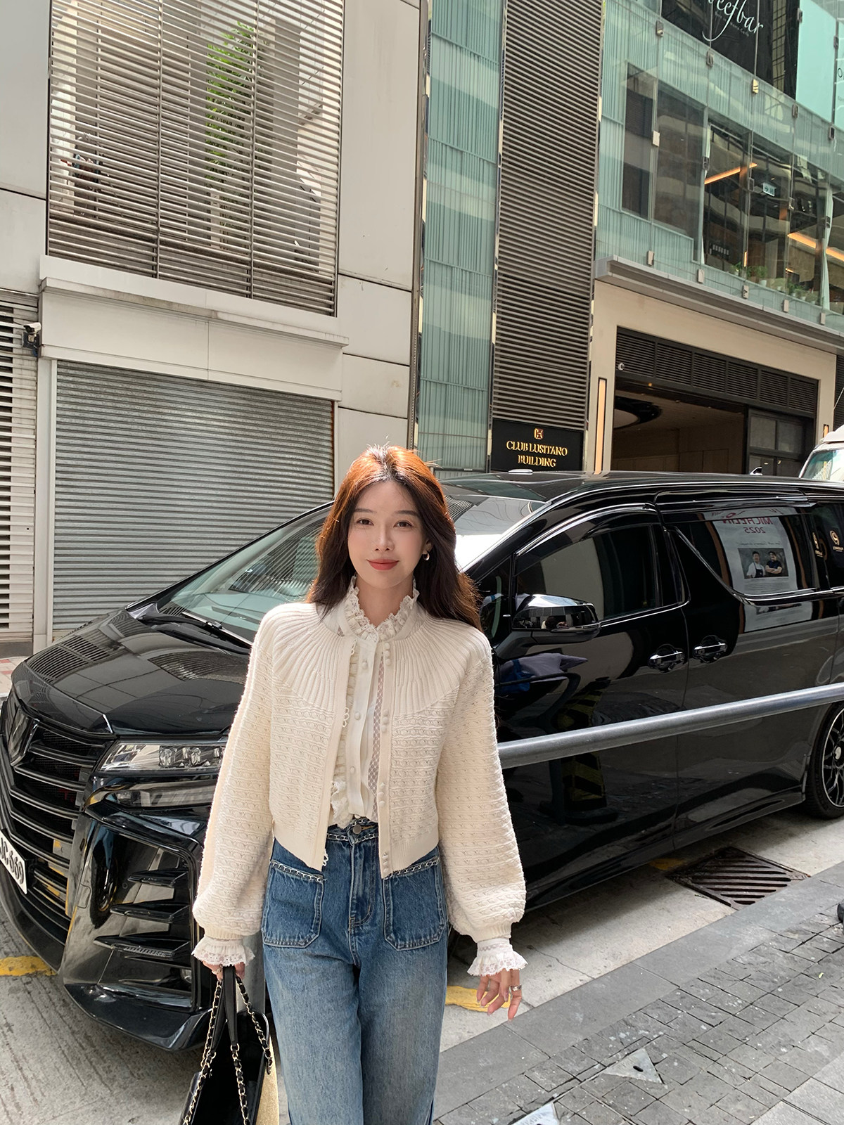 시 웨이 리앙 봄날 전복 프랑스식 낭만주의 루즈핏 느긋한 라운드 넥 벌룬 소매 홀로우 아웃 오픈 가디건 상세 이미지 30