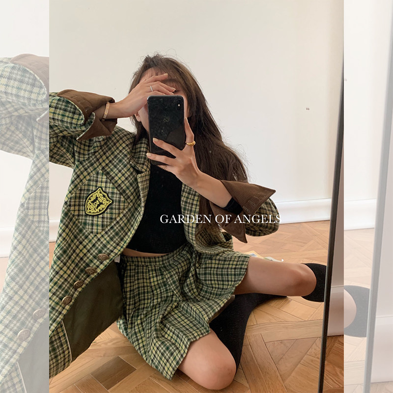 (Spot) Schwei Sister Suit Aristocratic College Wind Wool Badge Embroidered Jacket 100 Plexant Skirt Pants