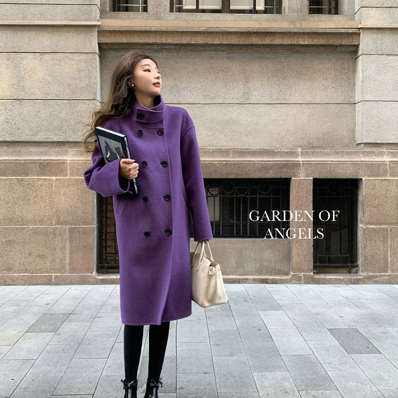 (spot) Schweichenmouth full wool ~ double-row buckle high collar display slim profile H version double face, big coat