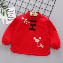 Baby children's overalls fall and winter long sleeve corduroy waterproof anti-dirty eating clothes bib coat men and women baby wear back