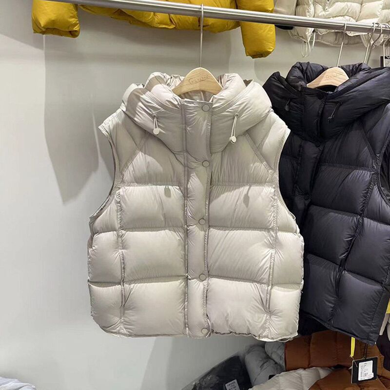 Down Cotton Vest for Women, Autumn and Winter Outerwear, 2026 Short New Style Hooded Vest Jacket