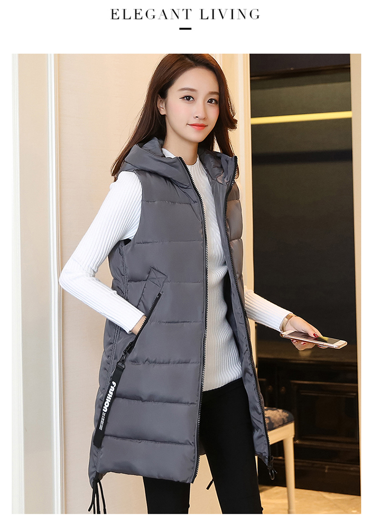 Thu đông 2018 phiên bản Hàn Quốc mới của áo vest dài cotton nữ rộng, áo khoác cotton trùm đầu ấm áp áo gile phao