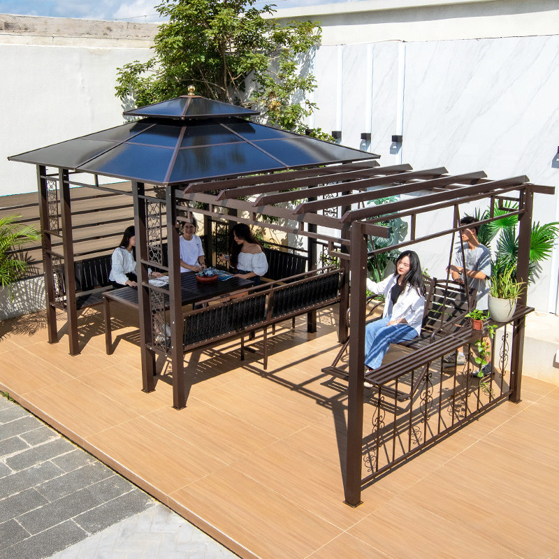 Gazebo Outdoor Courtyard Grape Trellis Anti-Corrosion Wood Rural Yard Outdoor Terrace Garden Pavilion Villa Leisure Aluminum Alloy