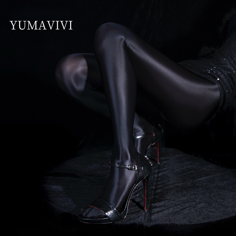 Yumavivi'Black Pearl' Thick Satin 150D Aurora Horse Oil Sexy Pantyhose Zipper Tight Black Stockings Yumavivi'Black Pearl' Thick Satin 150D Aurora Horse Oil Sexy Pantyhose Zipper Tight Black Stockings