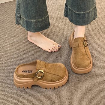 Platform Birkenstock-Style Clogs with Closed Toe, Women's Outdoor Wear, 2025 New Autumn Model, Two-Way Wear for Petite Women, Birkenstock-Style Slippers