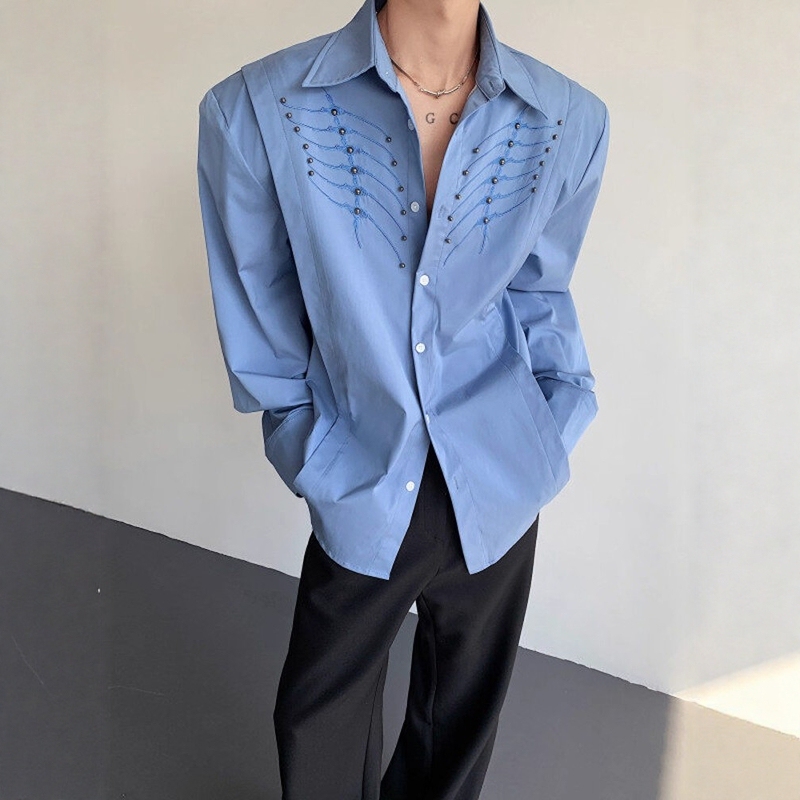 American Retro Snake-Eye Spine Rivet Embroidered Shirt for Men and Women, High-End, Cool, Niche Long-Sleeve Shirt Jacket, Trendy