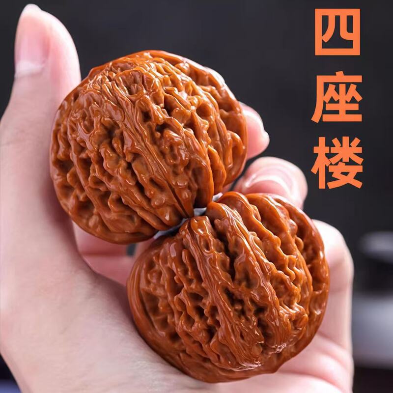 Wenwan Walnut King Yong Qilin Pattern Large Official Hat Four-Story Tower Lion Head Original Color Finely Matched High-Polish Premium Hand-Held Ornament