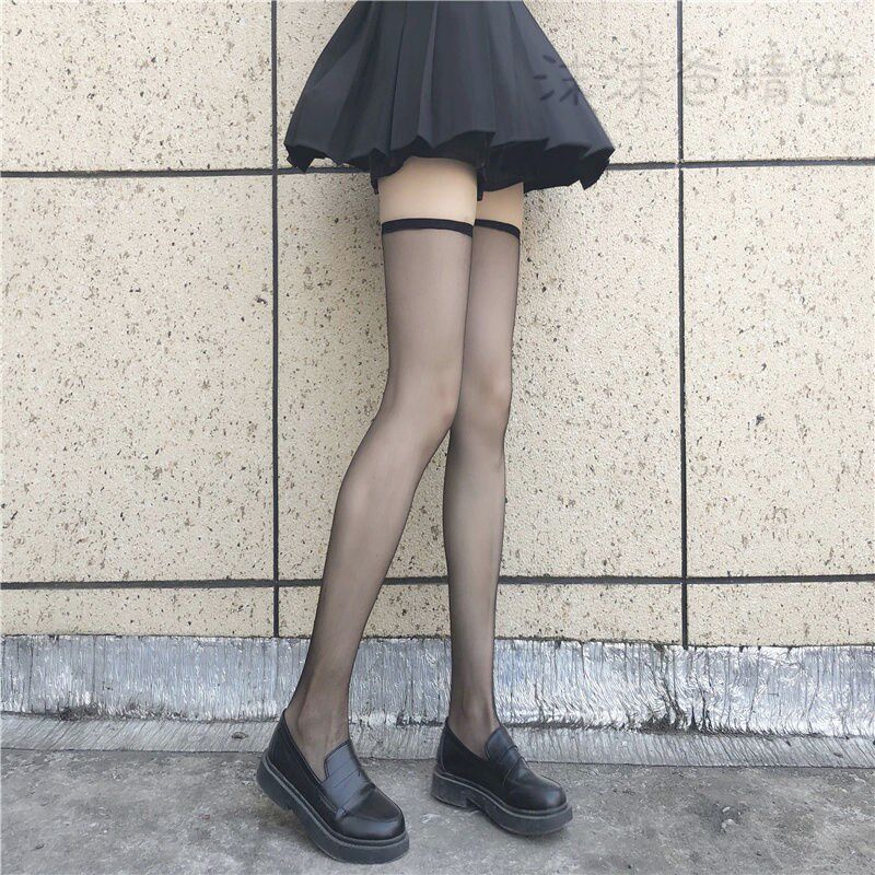 Sexy Hot Sister Long cylinder ultra-thin JK Black Silk Over Knee Socks Summer Thighs Stocking Silk Socks Black Transparent Midcylinder Socks