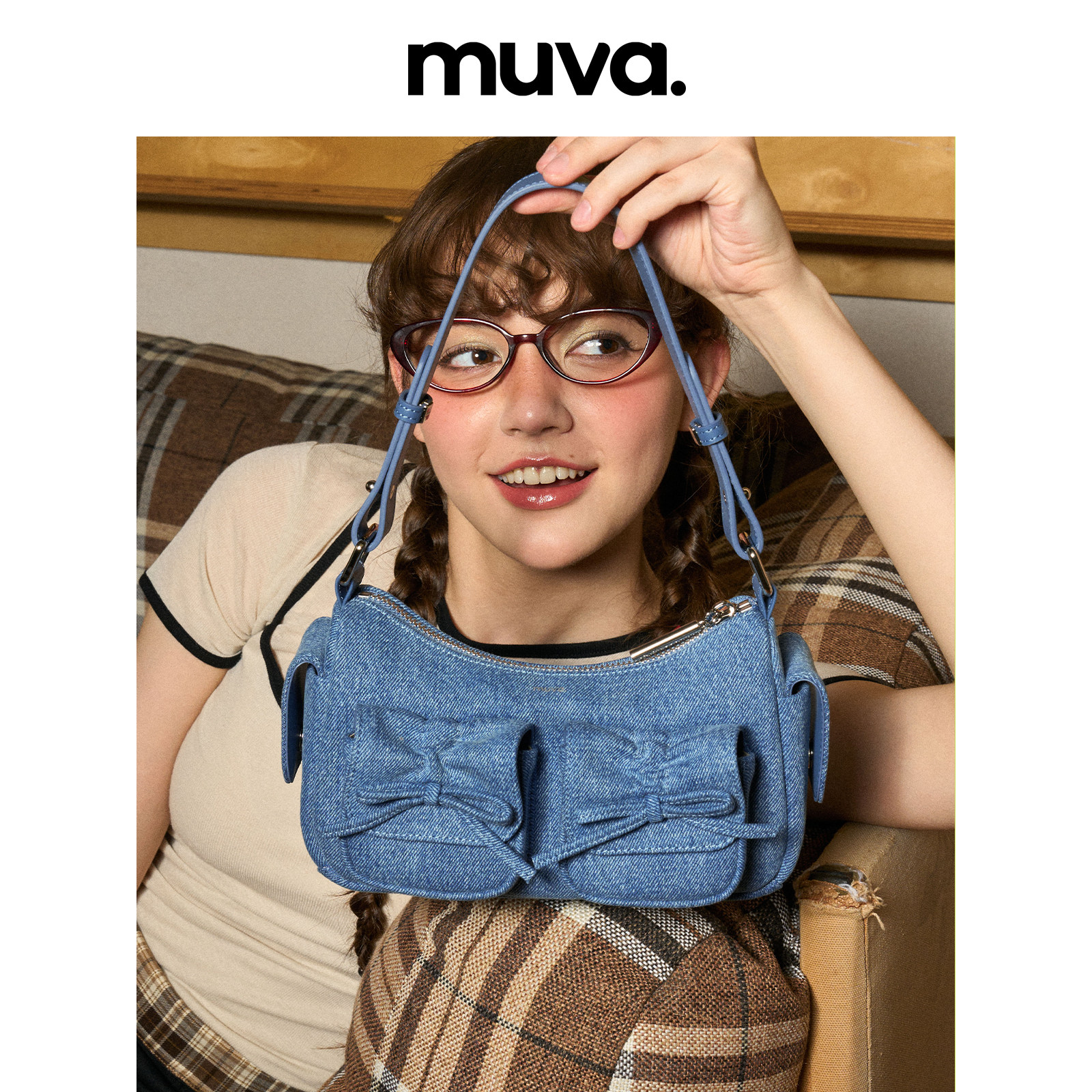muva bow-tie denim shoulder bag, casual and simple crossbody bag, perfect for spring girls' outfits, original design, 4.15 new style.