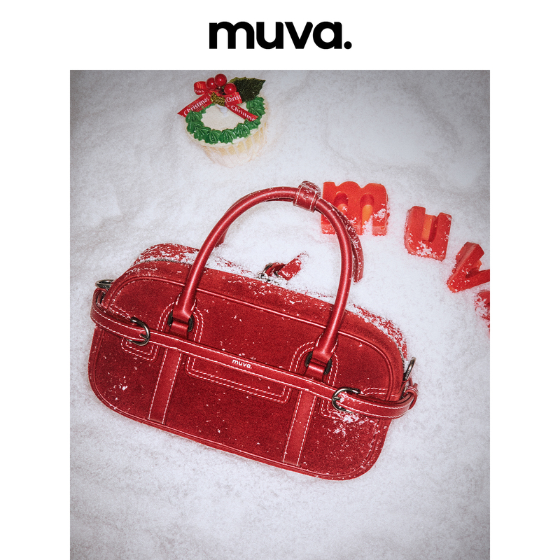 [Celebrity Style] Muva Cowhide Suede Boston Bag Single Shoulder Crossbody Bag for Women 2025 Autumn/Winter New Arrival