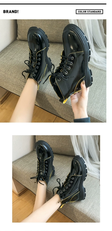 Giày bốt mới đen Martin boots nữ 2019 mới mùa thu đông hoang dã cộng với nhung đẹp trai đáy dày Phiên bản da sáng Hàn Quốc - Swiss Army Knife