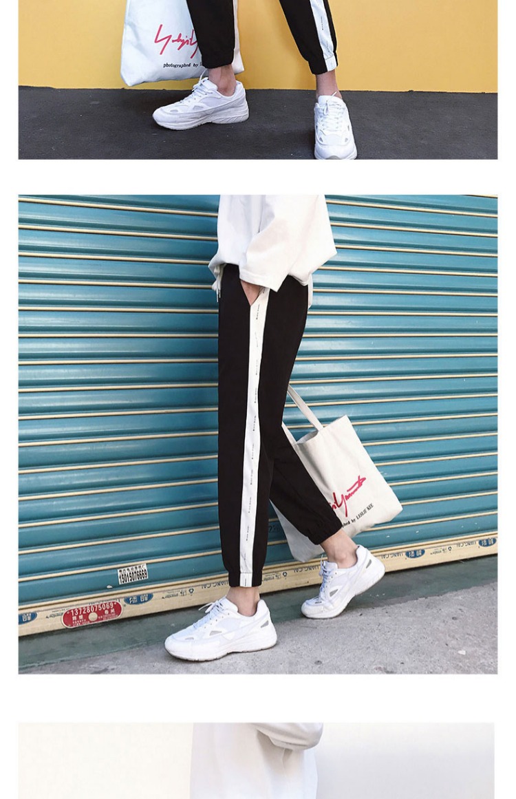 Ulzzang mùa đông cộng với nhung dày sọc in chân quần ống rộng chân quần nam phiên bản Hàn Quốc của xu hướng quần mồ hôi quần short nam kaki