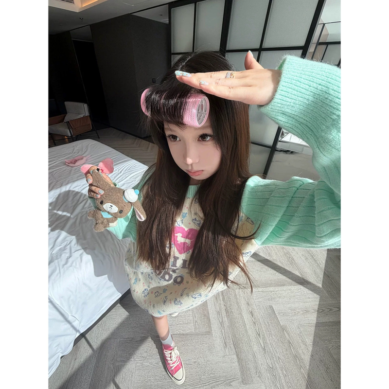 Dopamine Dog Heart Color-Blocking Long-Sleeve Sweater for Women, Spring and Autumn Loose Casual Style Couple Knit Top