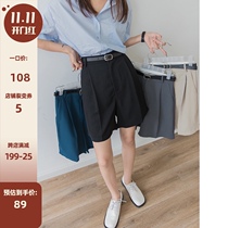 Princesss home belt belt] suit shorts womens 2021 summer new high waist straight tube vertical casual five-point pants