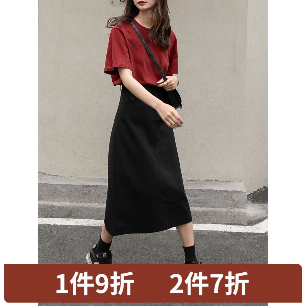 The princess's skirt female 2022 spring and summer new high waist loose split a-word mid-length version of the Tibetan meat little black dress ins