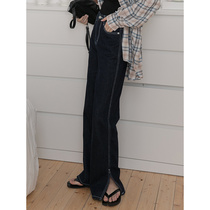 Princess home 2021 spring new thin model Joker high waist slim loose split straight tube wide leg wide leg mopping jeans women