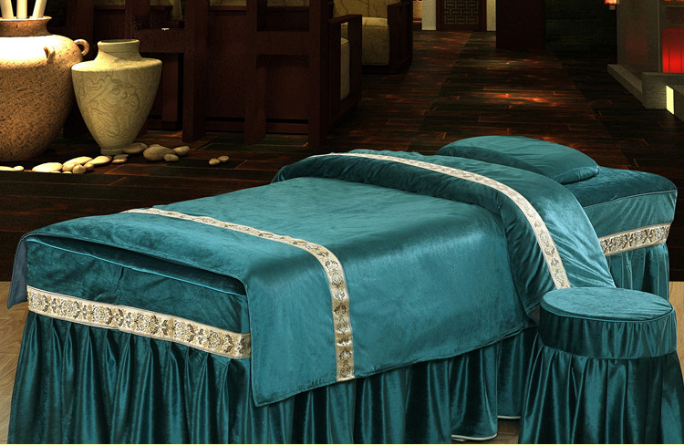 Khuyến mại màu sắc đẹp giường bao gồm bốn bộ thẩm mỹ viện massage vật lý trị liệu tấm massage đặc biệt bao gồm bộ giường ga phủ giường spa
