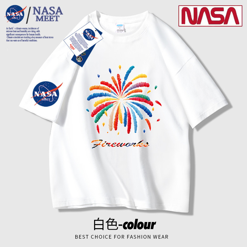 Хлопковая футболка NASA с короткими рукавами для мужчин и женщин с одинаковой летней футболкой, мужская трендовая футболка с героями мультфильмов для молодежи, студенческая хлопковая футболка с короткими рукавами