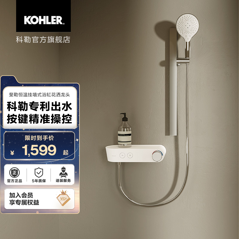 Kohler Shower Set Without Overhead Shower, Two-Speed Water Outlet, Button Control, Storage Platform, Wall-Mounted