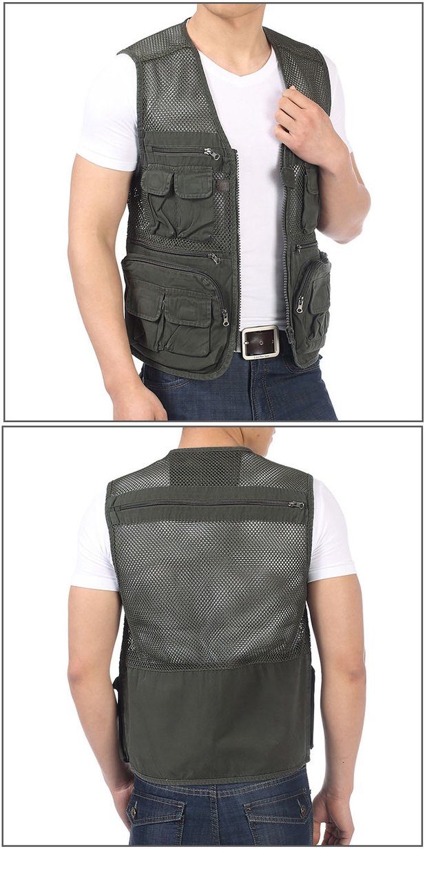 Cotton giặt rỗng áo vest nam chụp ảnh nhiều túi với áo vest mùa hè áo len lưới thoáng khí - Áo vest cotton áo ba lỗ nam đẹp